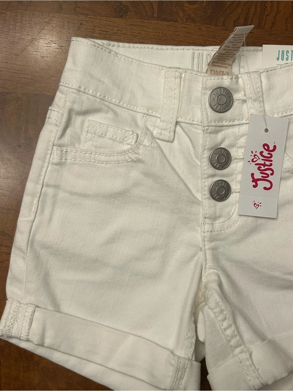 Next-Girls Justice White Rolled-Hem Denim Shorts with Snap Fly Closure